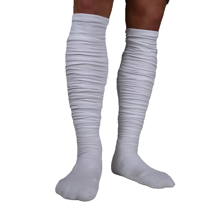 White REYRR™ SCRUNCHED SOCKS with moisture-wicking fabric and padded cushioning for football stability and comfort