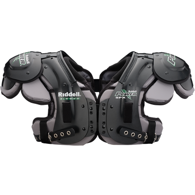 Riddell SPX AP 2024 football shoulder pads with Stac-Shoulder System and RipKord technology for linebacker, running back, and defensive back.