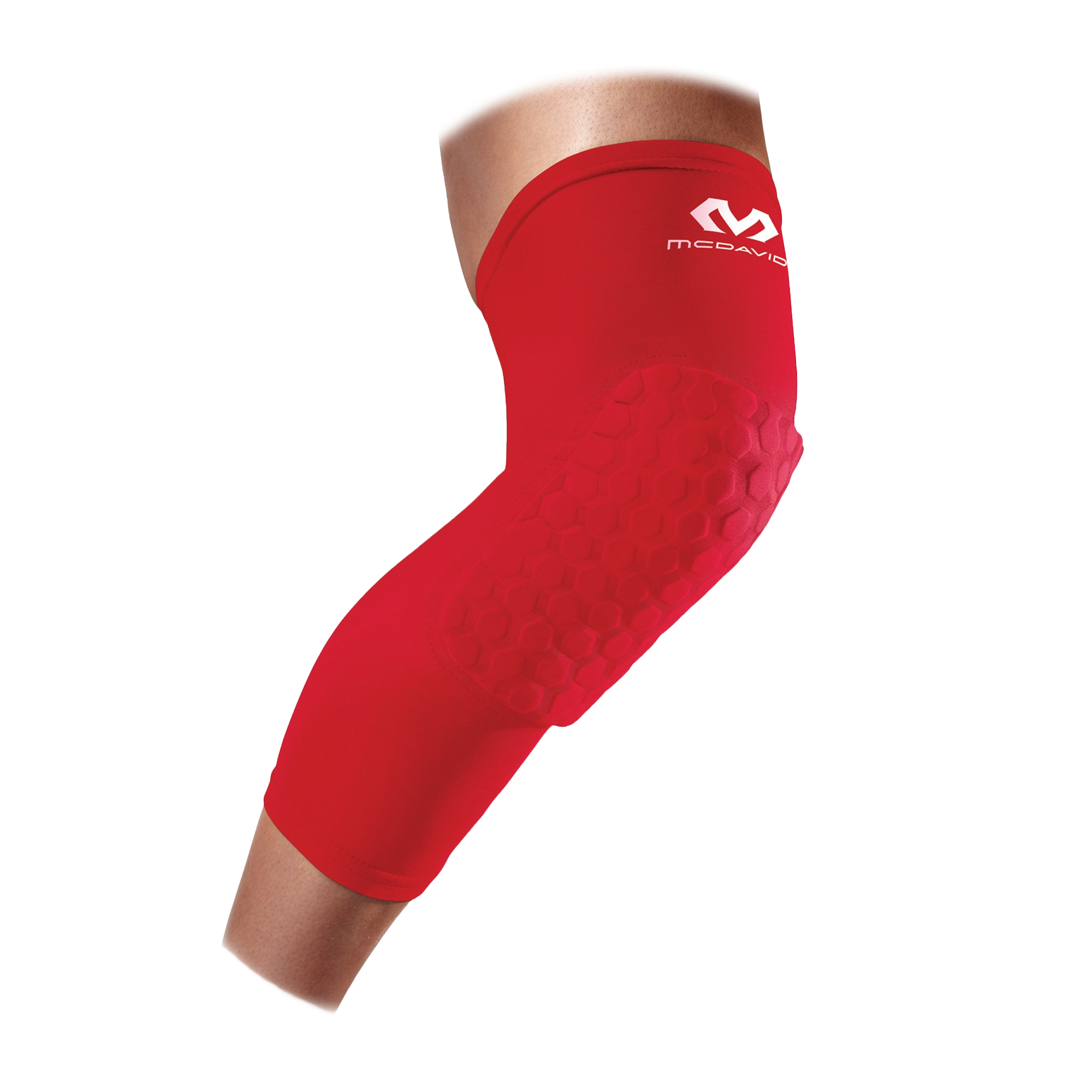 McDavid Hex Leg Sleeves red protective knee pads with hexagonal cushioning for handball players