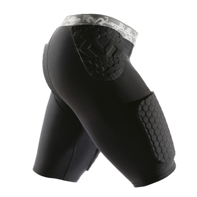 Black McDavid Hex Thudd 5-piece compression shorts with hexagonal padded protection on hips and thighs