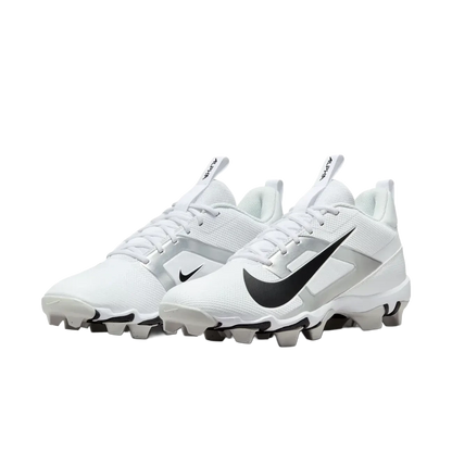 Nike Alpha Menace 4 Shark white football cleats with black swoosh and durable synthetic leather design