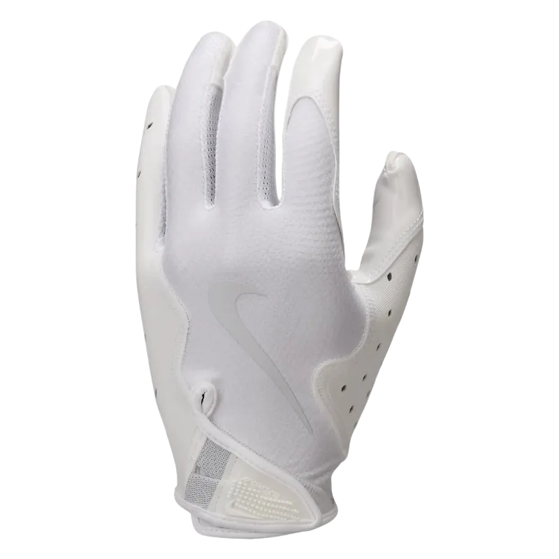 White Nike Vapor Jet 8.0 football glove with Magnigrip+ palm and breathable perforated backhand design