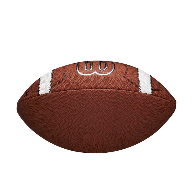 Wilson GST SpeedSkin One football, angled view of the leather and laces