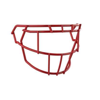 Red Schutt F7 EGOP II football helmet faceguard with raised brow design and tapered bars for impact deflection and increased motion range