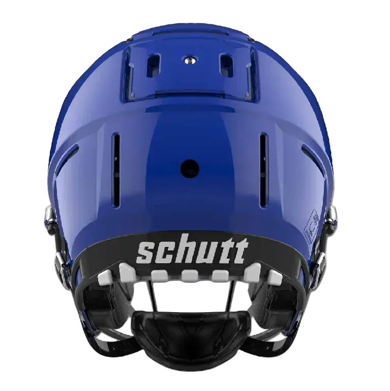 Schutt F7 VTD collegiate football helmet in blue with advanced protective padding and adjustable fit features.