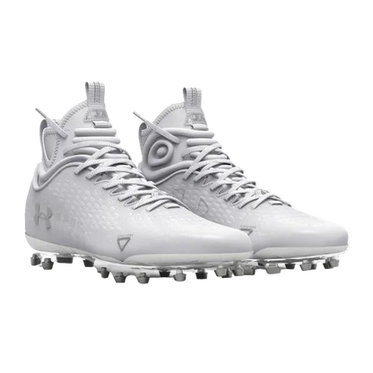 White UA Spotlight LUX MC 2.0 football cleats with lightweight breathable upper and multidirectional stud traction