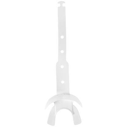 White Vettex Doubleguard football mouthguard with adjustable strap and lip protection.