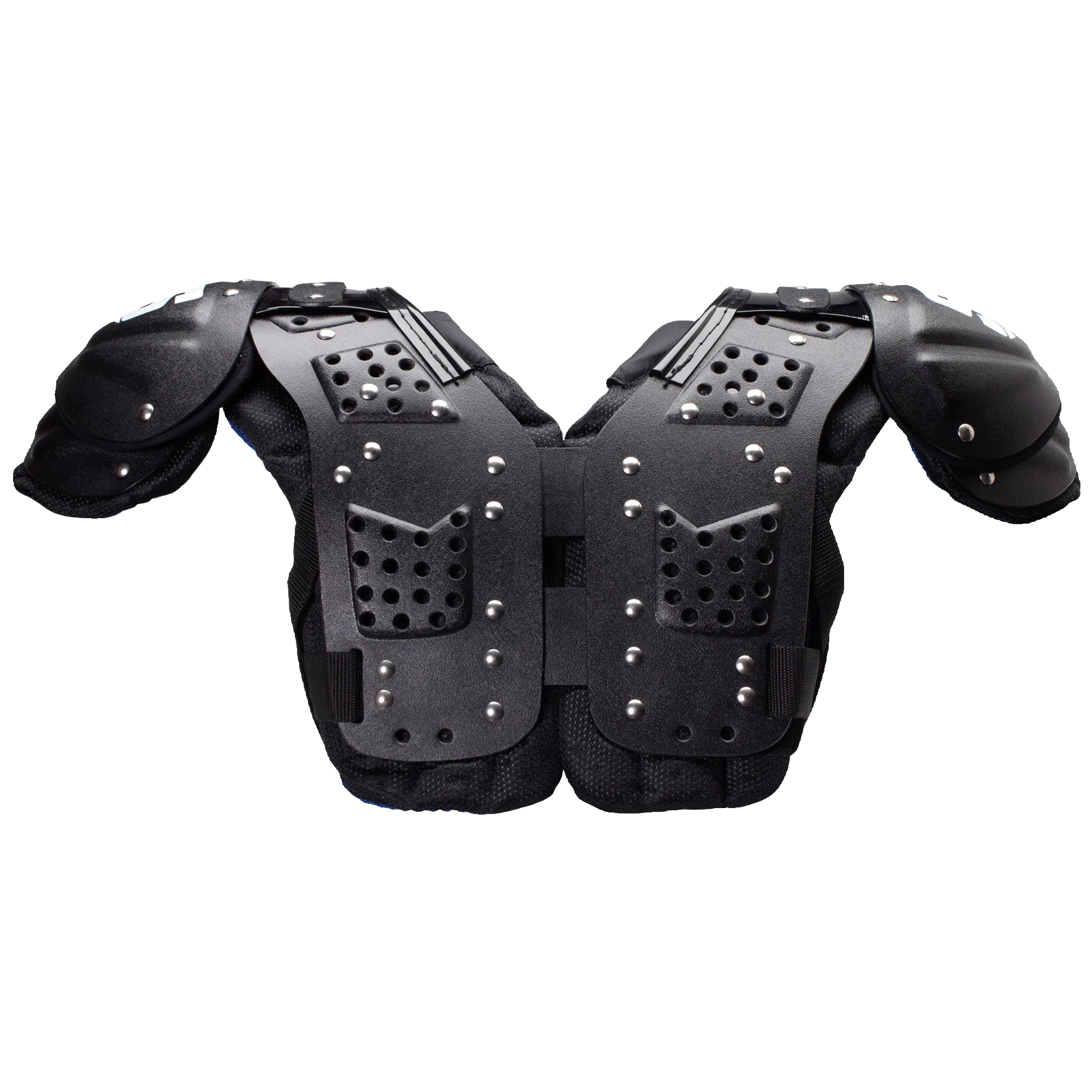Schutt Mid Flex 4.0 youth football shoulder pads with perforated dual-density padding and adjustable belt system for protection and flexibility