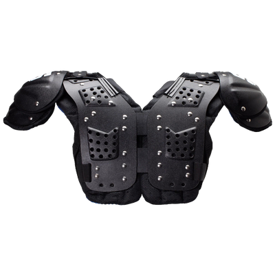 Schutt Mid Flex 4.0 youth football shoulder pads with perforated dual-density padding and adjustable belt system for protection and flexibility