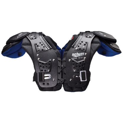 Schutt Mid Flex 4.0 Youth football shoulder pads with perforated dual-density padding and adjustable belt system for flexible protection and breathability